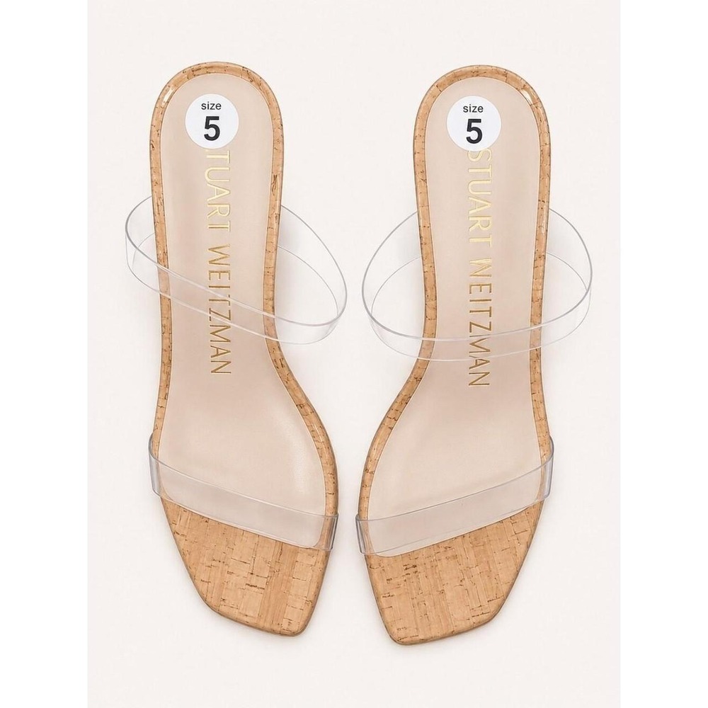 New Without Tags Stuart Weitzman Clear PVC Cork Wedge Slide Sandals Size 5